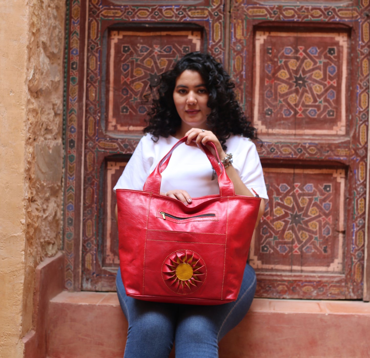 Red Leather Tote Bag