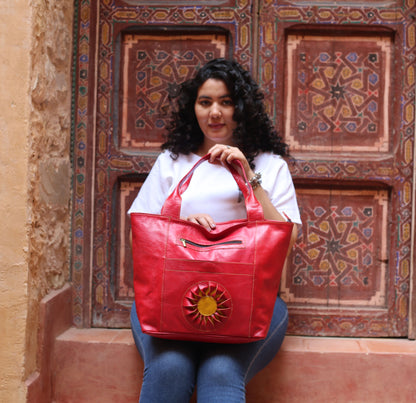 Red Leather Tote Bag