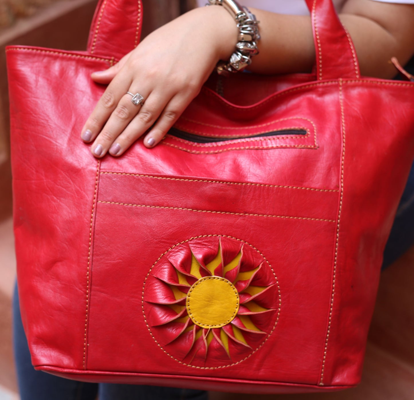 Red Leather Tote Bag