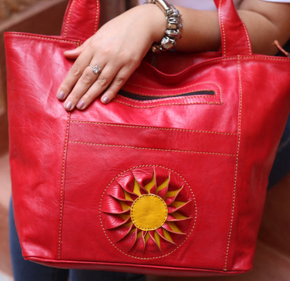 Red Leather Tote Bag