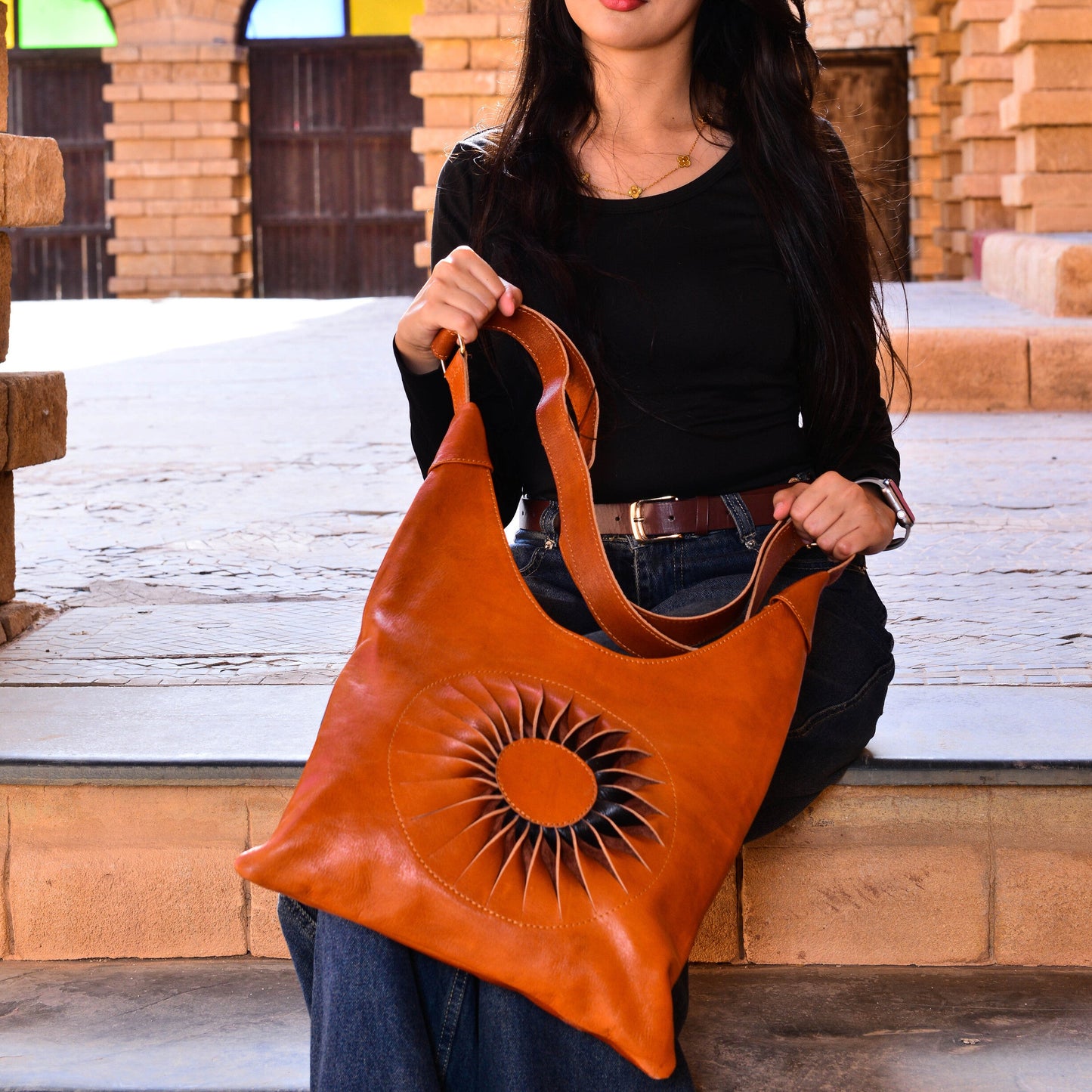 Handcrafted Moroccan Leather Shoulder B