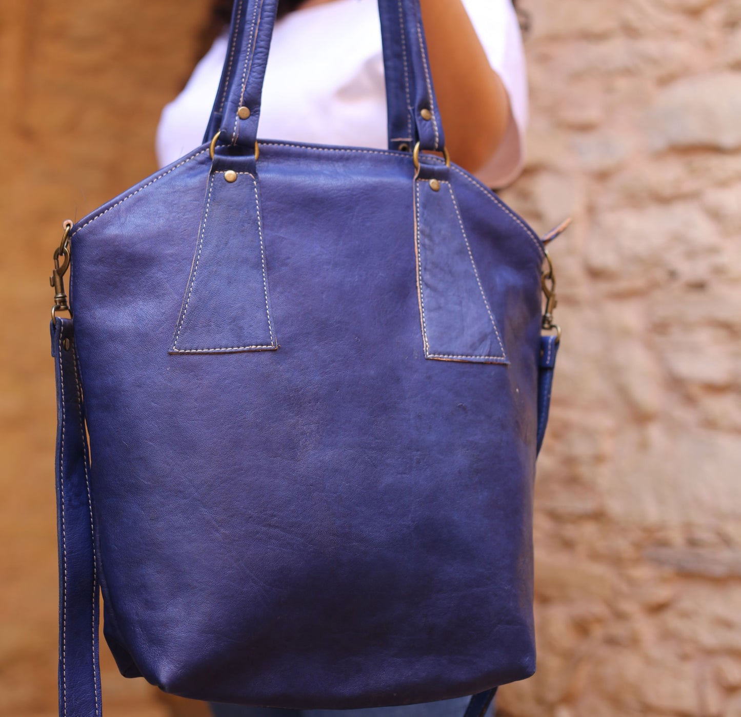 Blue Leather Shoulder Bag