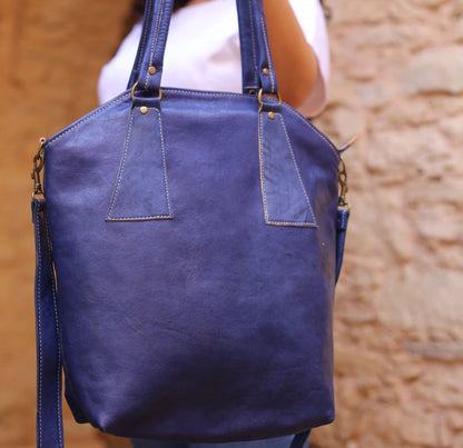 Blue Leather Shoulder Bag