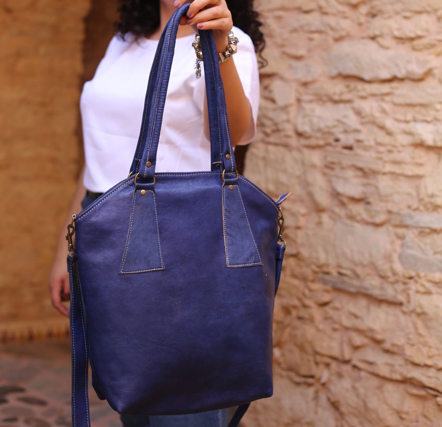 Blue Leather Shoulder Bag