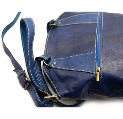 Blue Leather Shoulder Bag