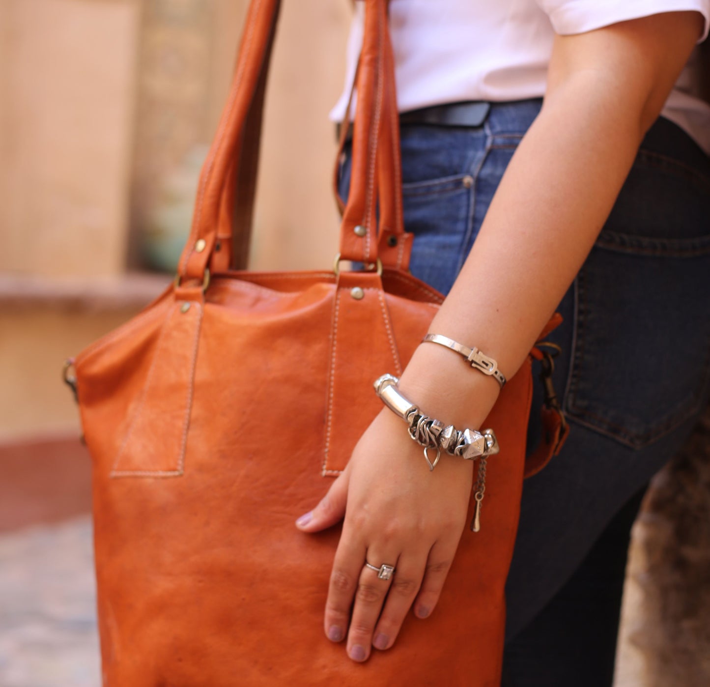 Cognac Leather Shoulder Bag