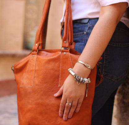 Cognac Leather Shoulder Bag