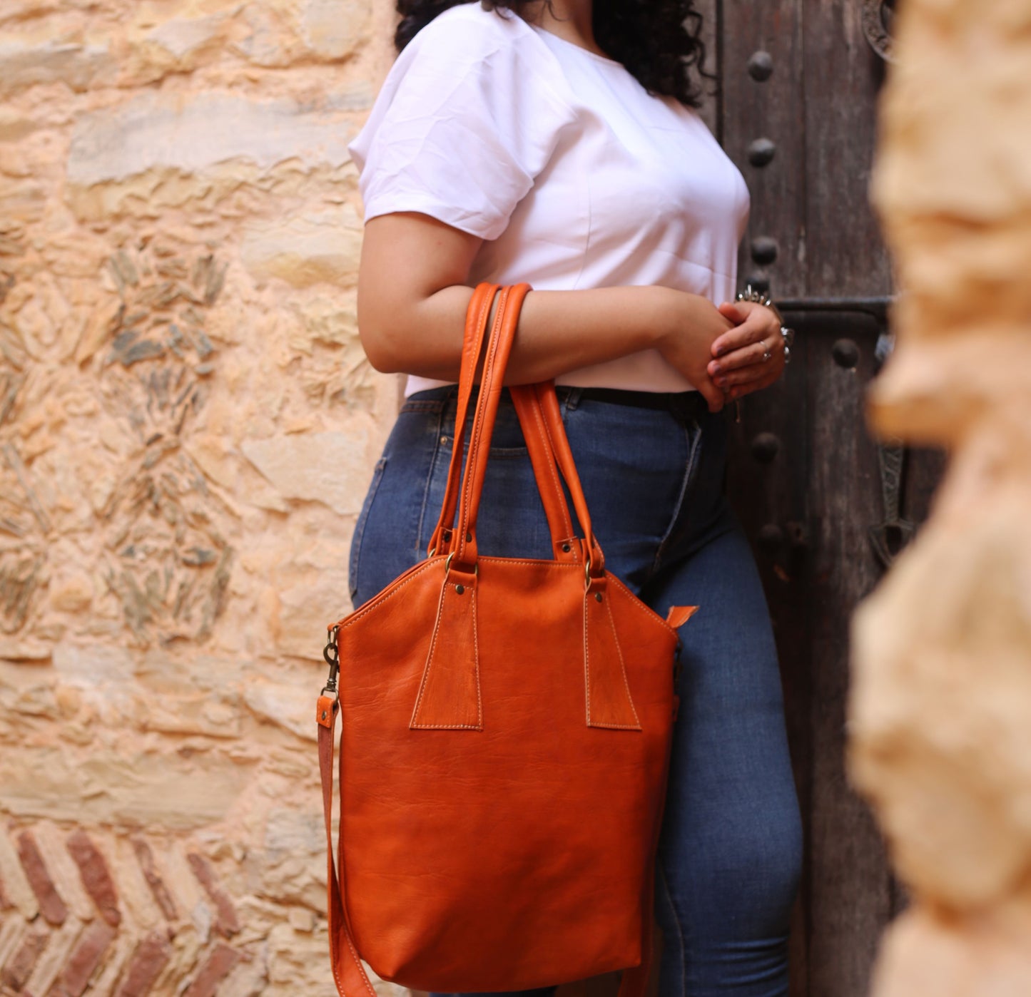 Cognac Leather Shoulder Bag