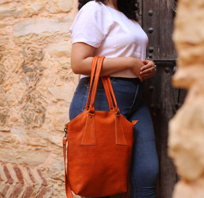 Cognac Leather Shoulder Bag