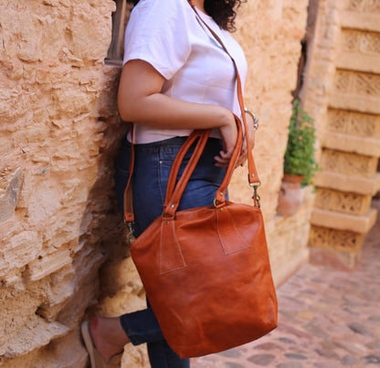 Cognac Leather Shoulder Bag