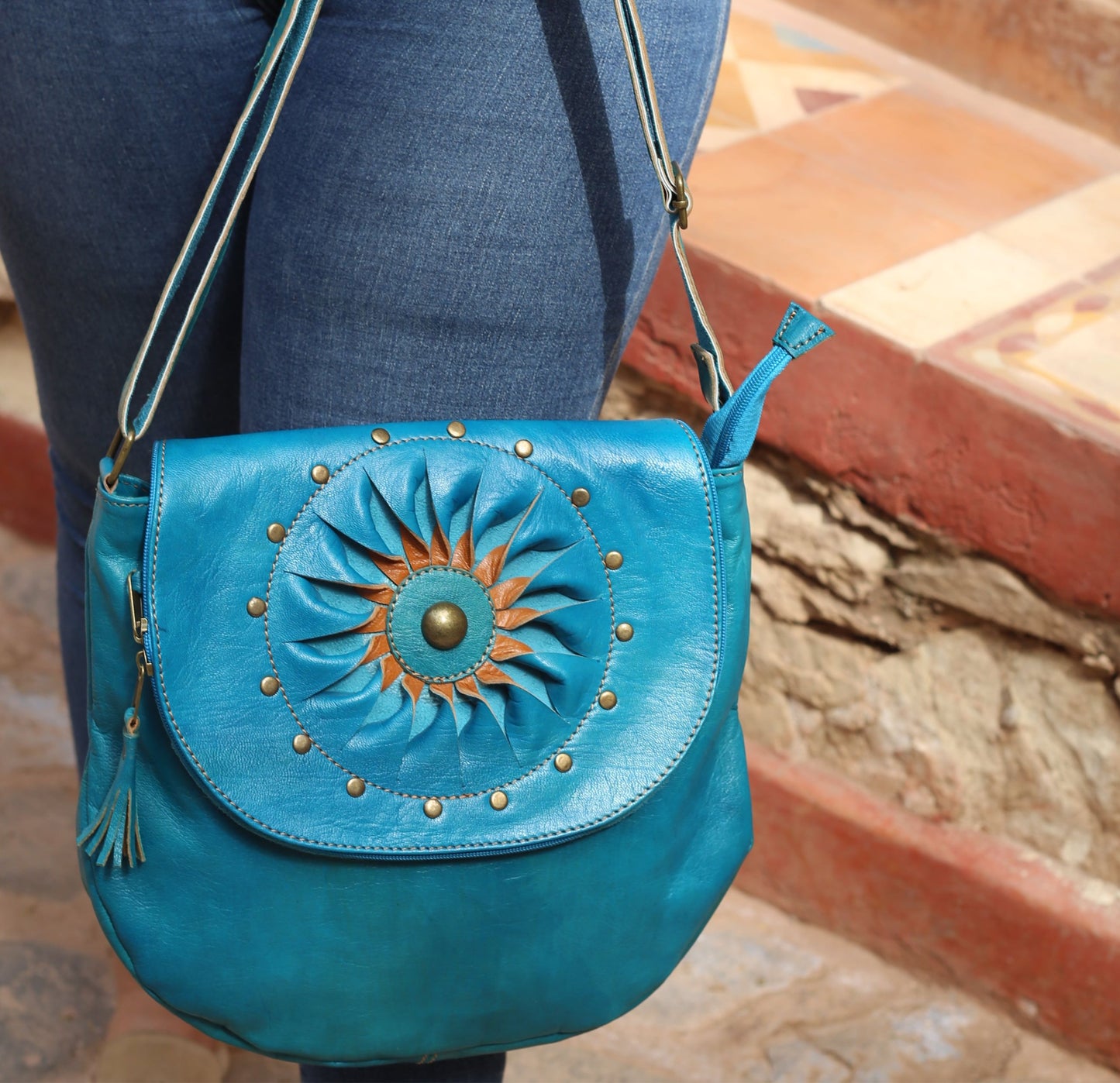 Turquoise Blue Leather Bag