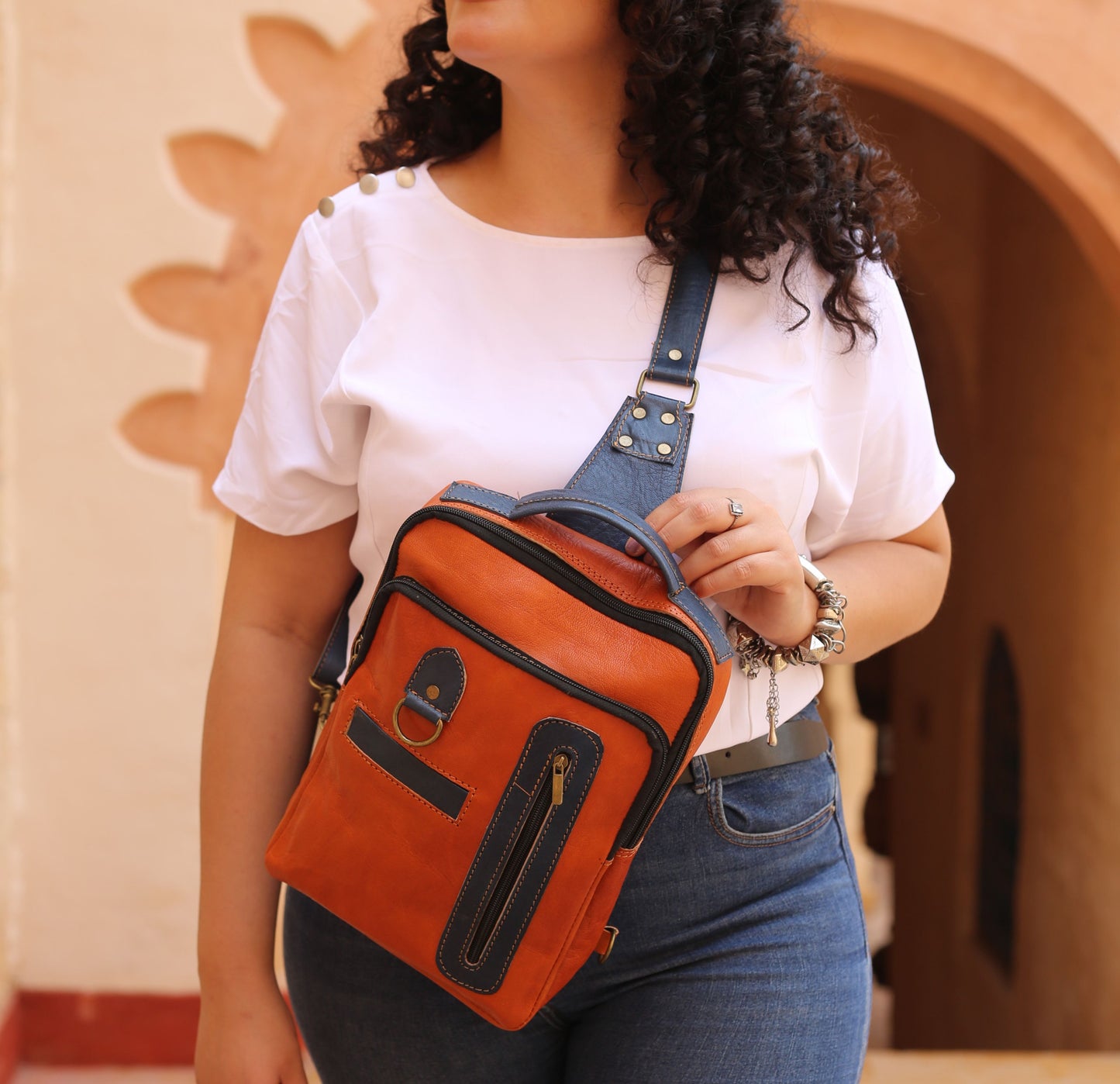 Cognac Leather Crossbody Bag