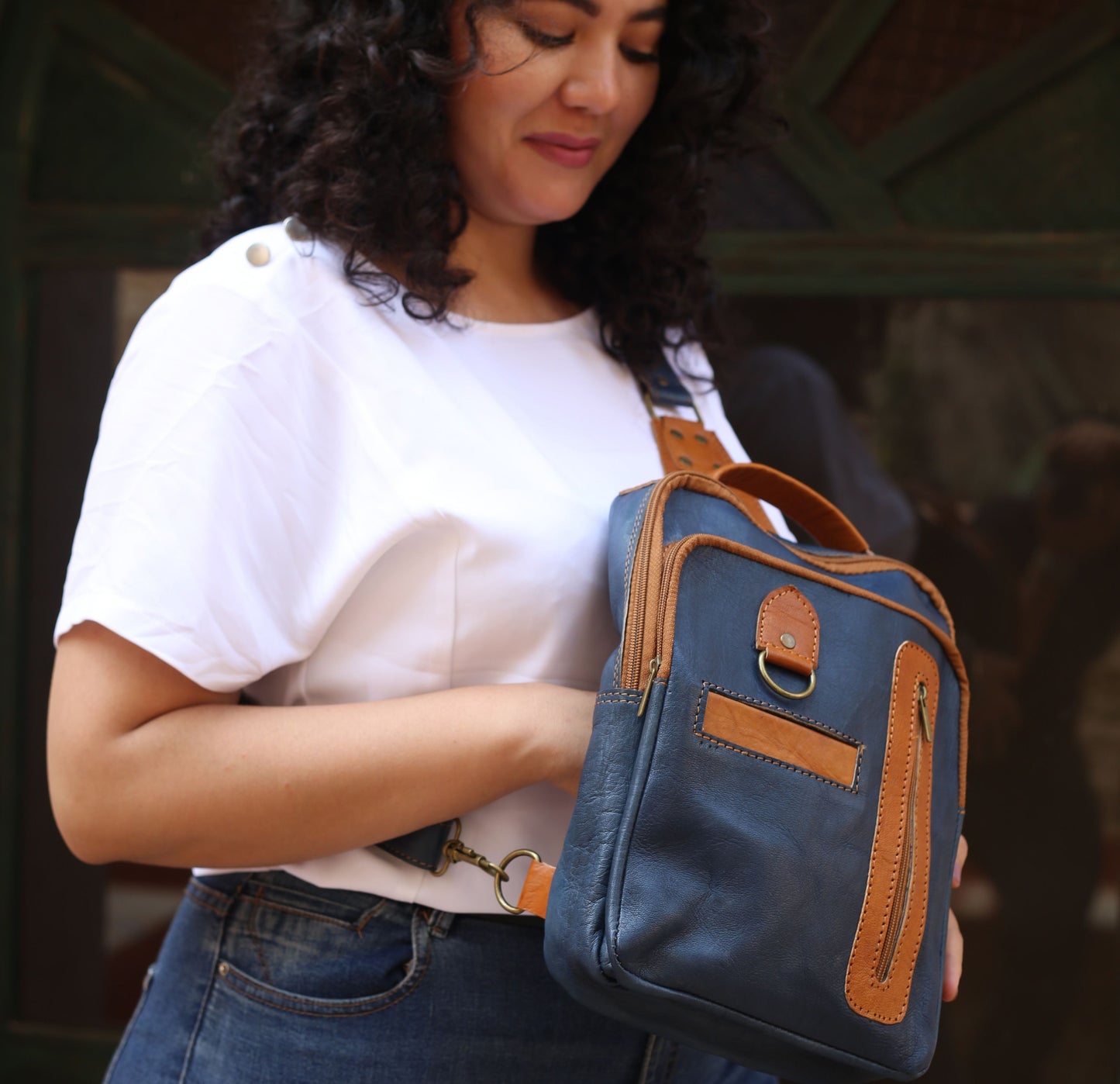 Navy Blue Leather Crossbody Bag