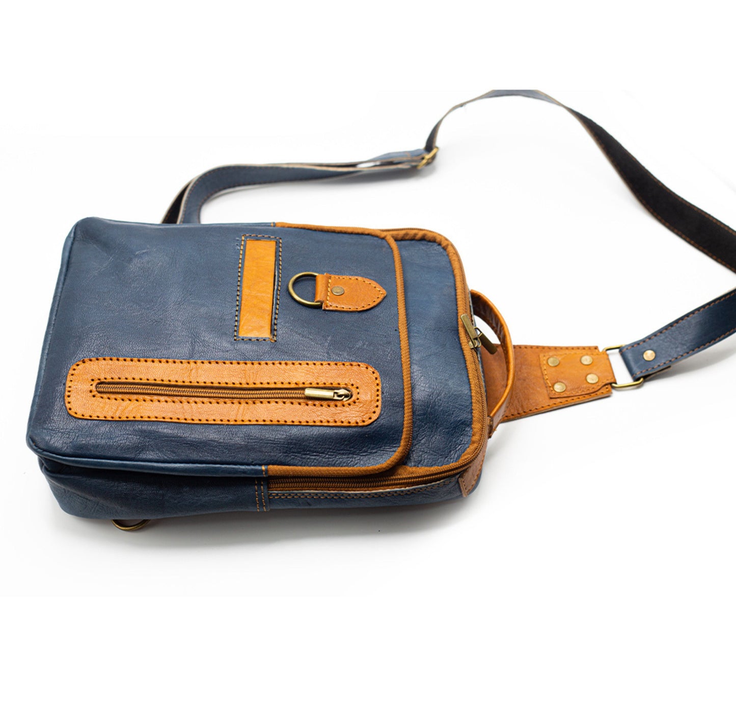 Navy Blue Leather Crossbody Bag