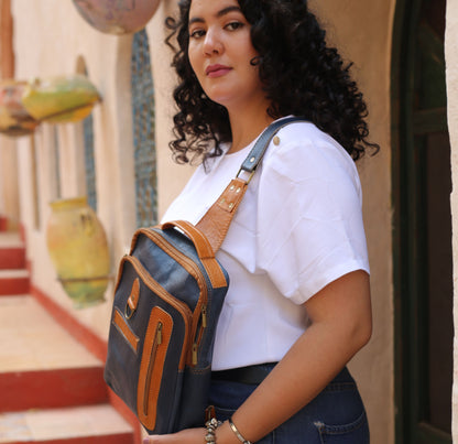 Navy Blue Leather Crossbody Bag