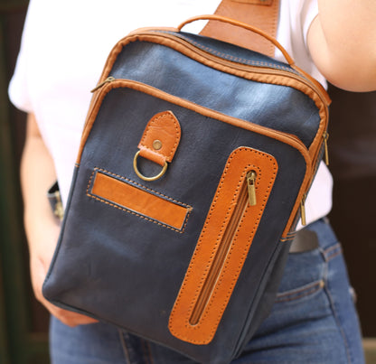 Navy Blue Leather Crossbody Bag